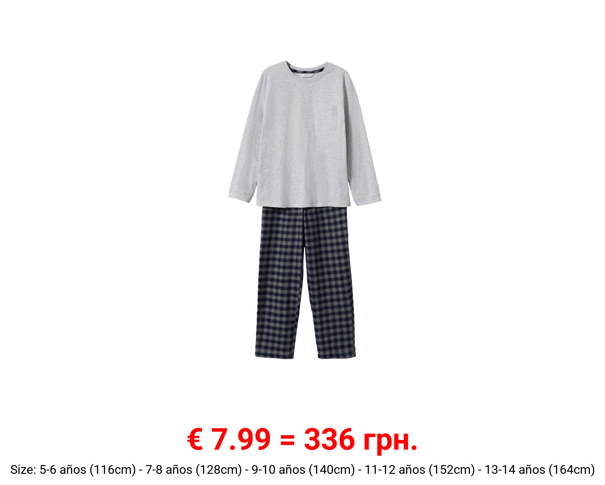 Pijama dos piezas largo cuadros