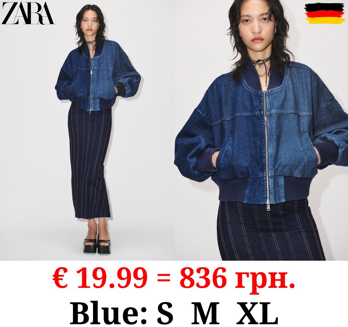 ZW CONTRAST DENIM BOMBER JACKET