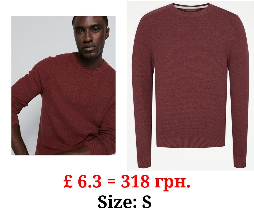 Burgundy Knitted Crew Neck Jumper