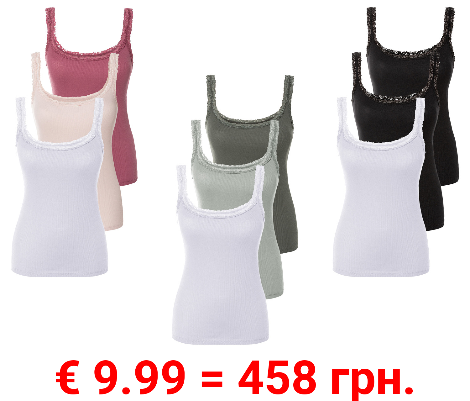 esmara® Damen Tops, 3 Stück, mit Spitze