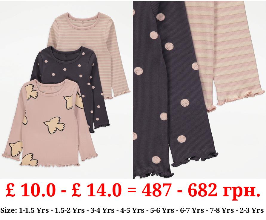 Patterned Ribbed Long Sleeve Tops 3 Pack
