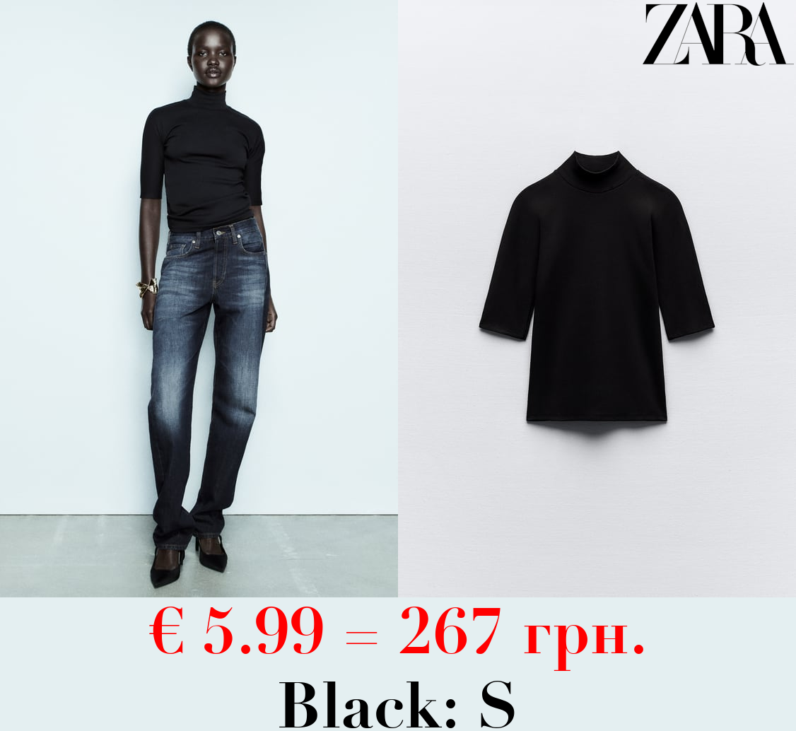 COTTON MOCK NECK T-SHIRT