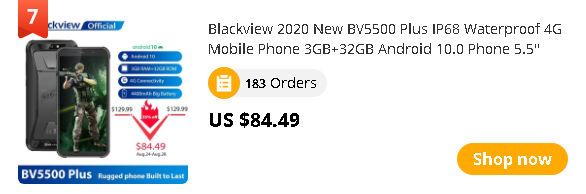 Blackview 2020 New BV5500 Plus IP68 Waterproof 4G Mobile Phone 3GB+32GB Android 10.0 Phone 5.5" Screen 4400mAh Rugged Smartphone