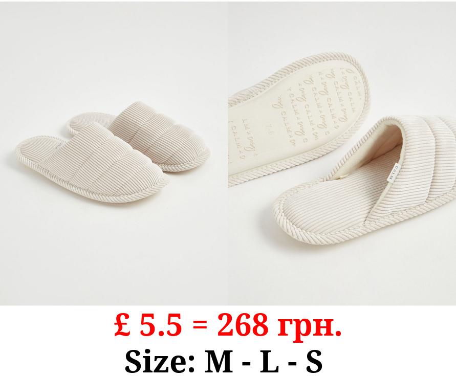 Cream Ribbed Mule Slippers