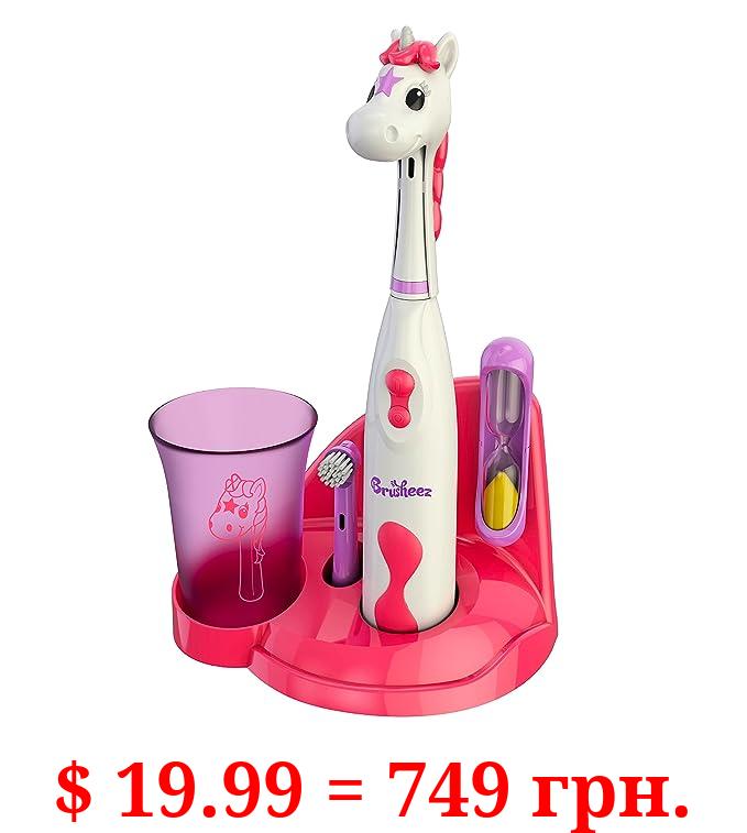 Brusheez® Kids’ Electric Toothbrush Set - Safe & Effective for Ages 3+ - Parent Tested & Approved with Gentle Bristles, 2 Brush Heads, Rinse Cup, 2-Minute Timer, & Storage Base (Sparkle The Unicorn)