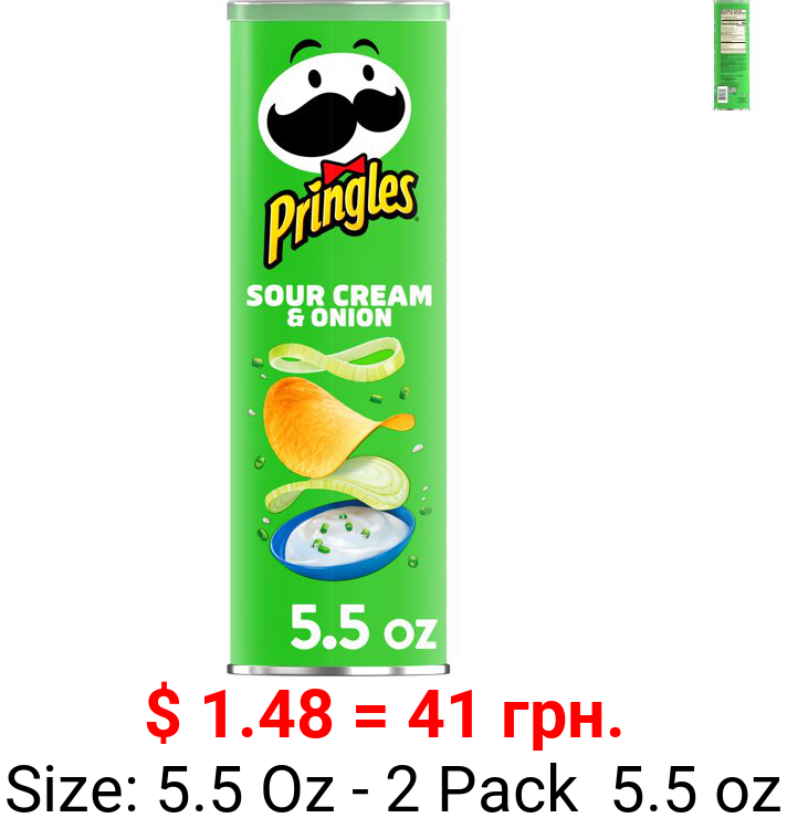 Pringles Potato Crisps Chips, Sour Cream and Onion, Snacks On The Go, 5.5oz