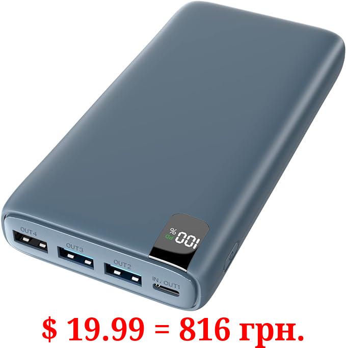 CONXWAN Portable Charger 26800mAh Power Bank 22.5W Fast Charging, 4 USB Outputs 20W External Backup Charger Cell Phone USB C Battery Pack Compatible with iPhone Tablets Galaxy Android (Blue)