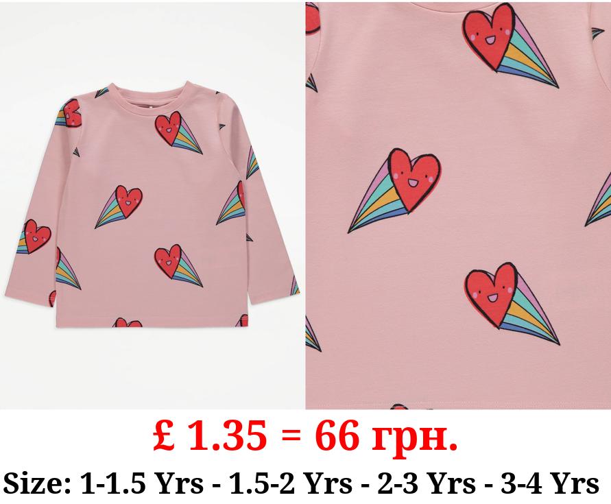 Pink Happy Hearts Graphic Long Sleeve Top
