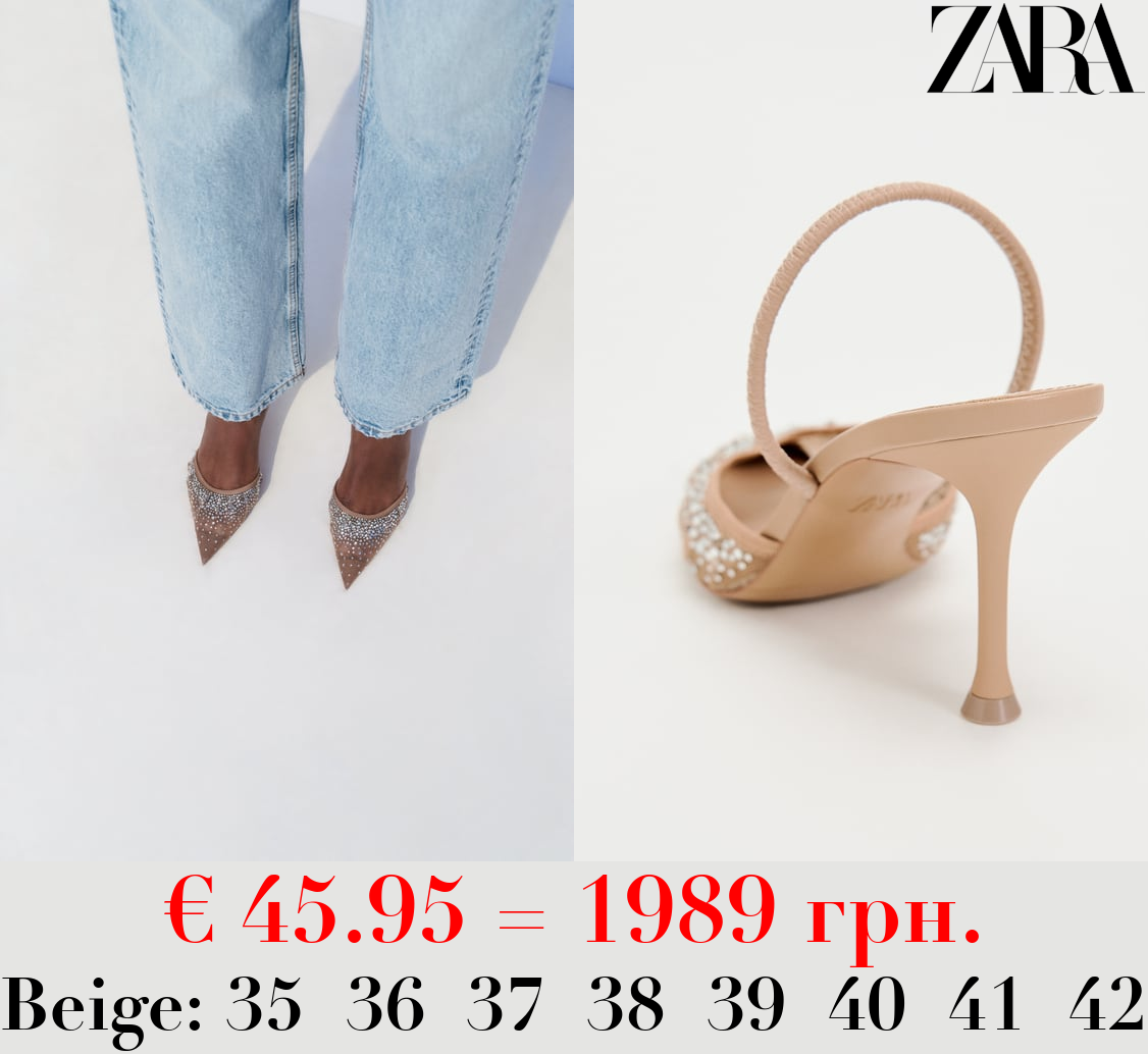 MESH HIGH-HEEL SLINGBACK SHOES WITH EMBELLISHED RHINESTONES