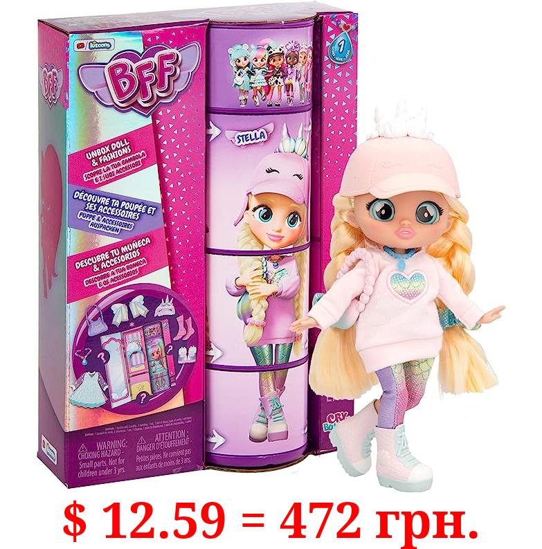 Cry Babies BFF Stella Fashion Doll with 9+ Surprises Including Outfit and Accessories for Fashion Toy, Girls and Boys Ages 4 and Up, 7.8 Inch Doll