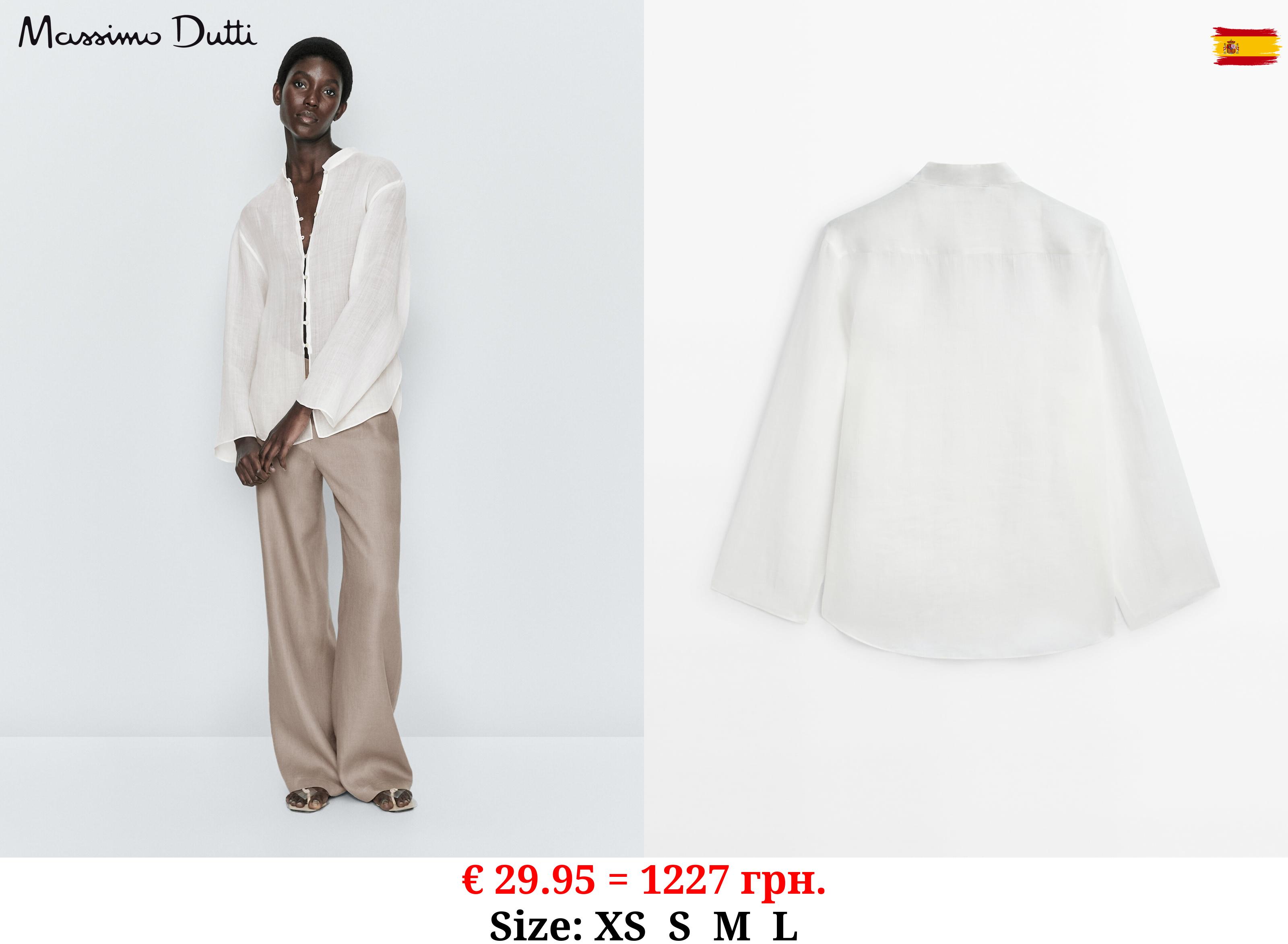 100% ramie shirt with stand-up collar WHITE