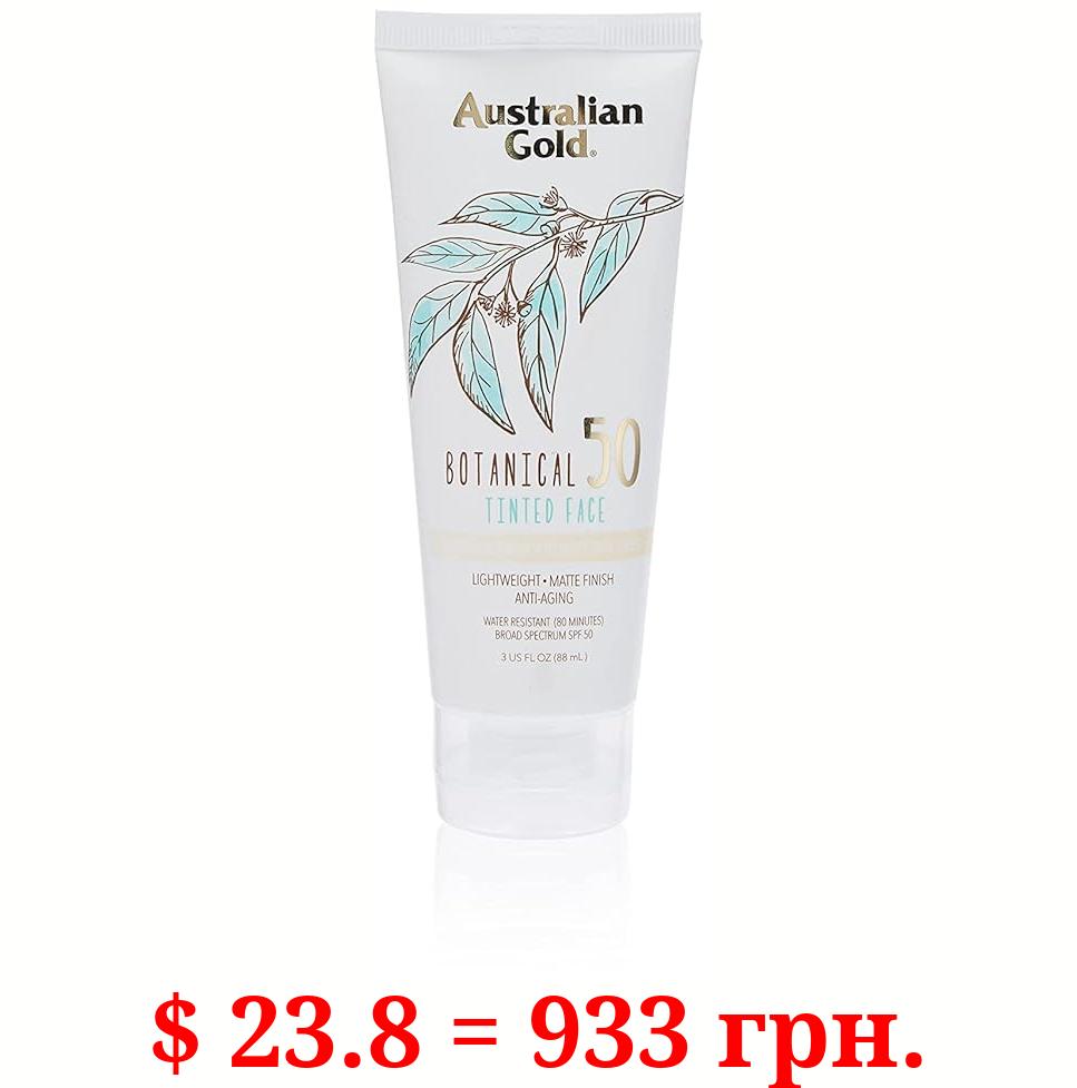 Australian Gold Botanical Sunscreen Tinted Face Mineral Lotion SPF 50, 3 Ounce | Broad Spectrum | Water Resistant