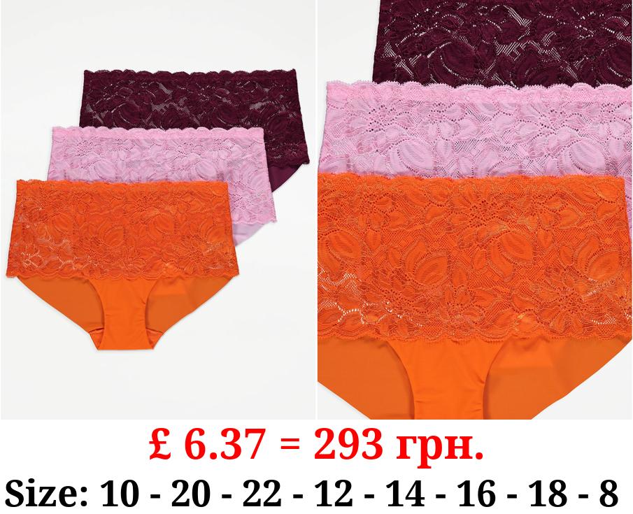 Bright Floral Lace Midi Briefs 3 Pack