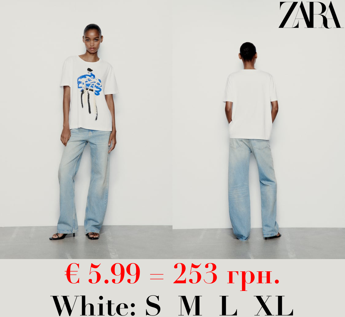 T-SHIRT WITH WOMAN AND DRAWSTRING DETAIL