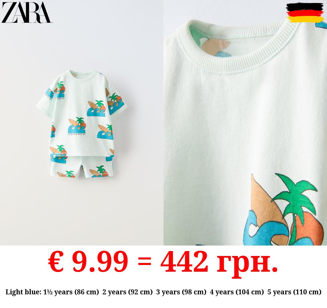 WAVE PRINT T-SHIRT AND BERMUDA SHORTS CO-ORD