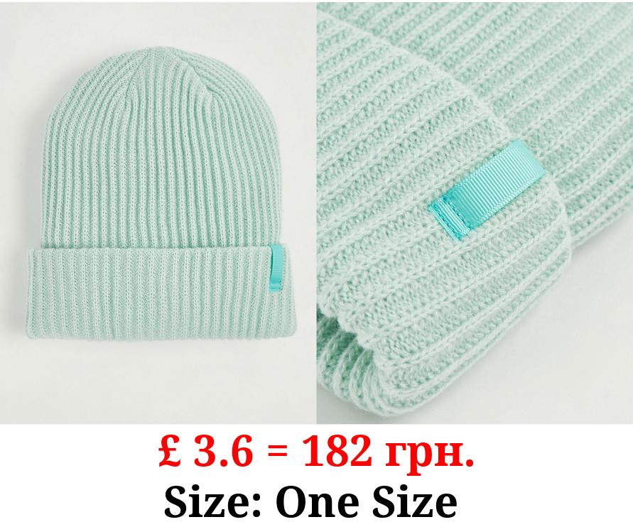 Mint Green Ribbed Knitted Beanie Hat