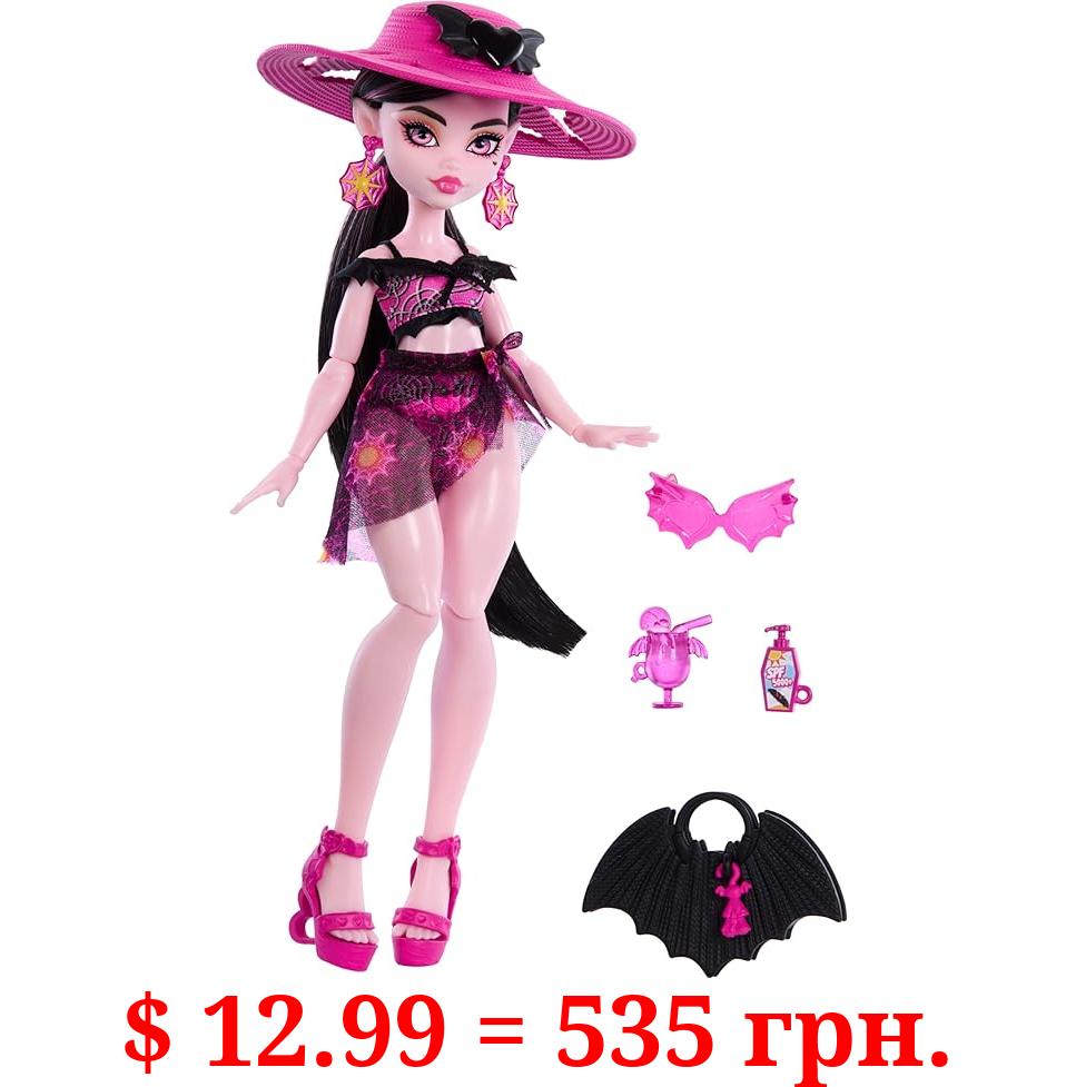 Monster High Scare-adise Island Draculaura Doll with Swimsuit, Sarong & Beach Accessories Like Hat, Sunscreen & Tote