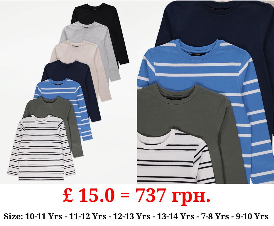 Plain and Striped Long Sleeve Tops 7 Pack