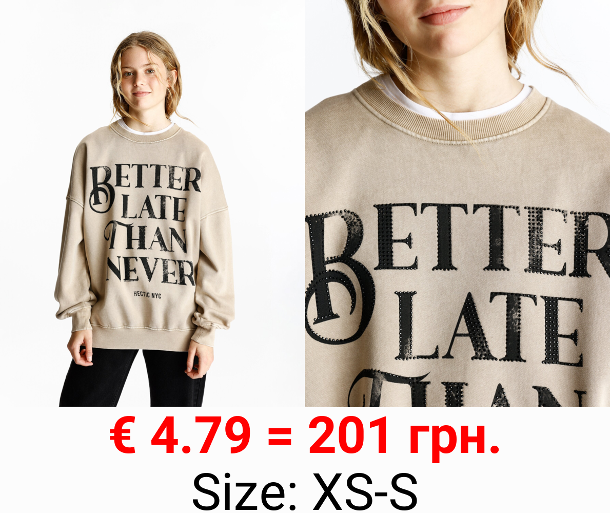 Printed sweatshirt with rhinestones
