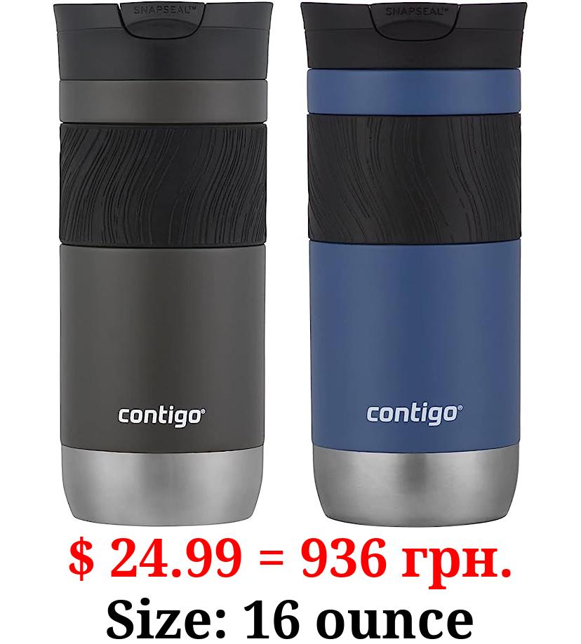 Contigo Byron 2.0 Stainless Steel Insulated Travel Mug - 2 Pack, 16 oz - With SnapSeal Lid and Grip - 6 Hours Hot, Ideal for Coffee and Tea - Blue Corn & Sake