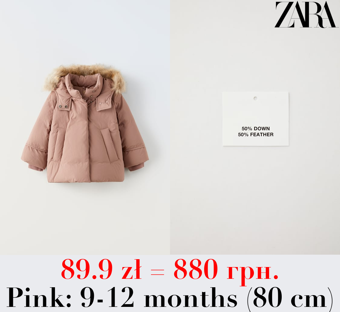 DOWN FEATHER PUFFER JACKET WITH WATER-REPELLENT FAUX FUR HOOD