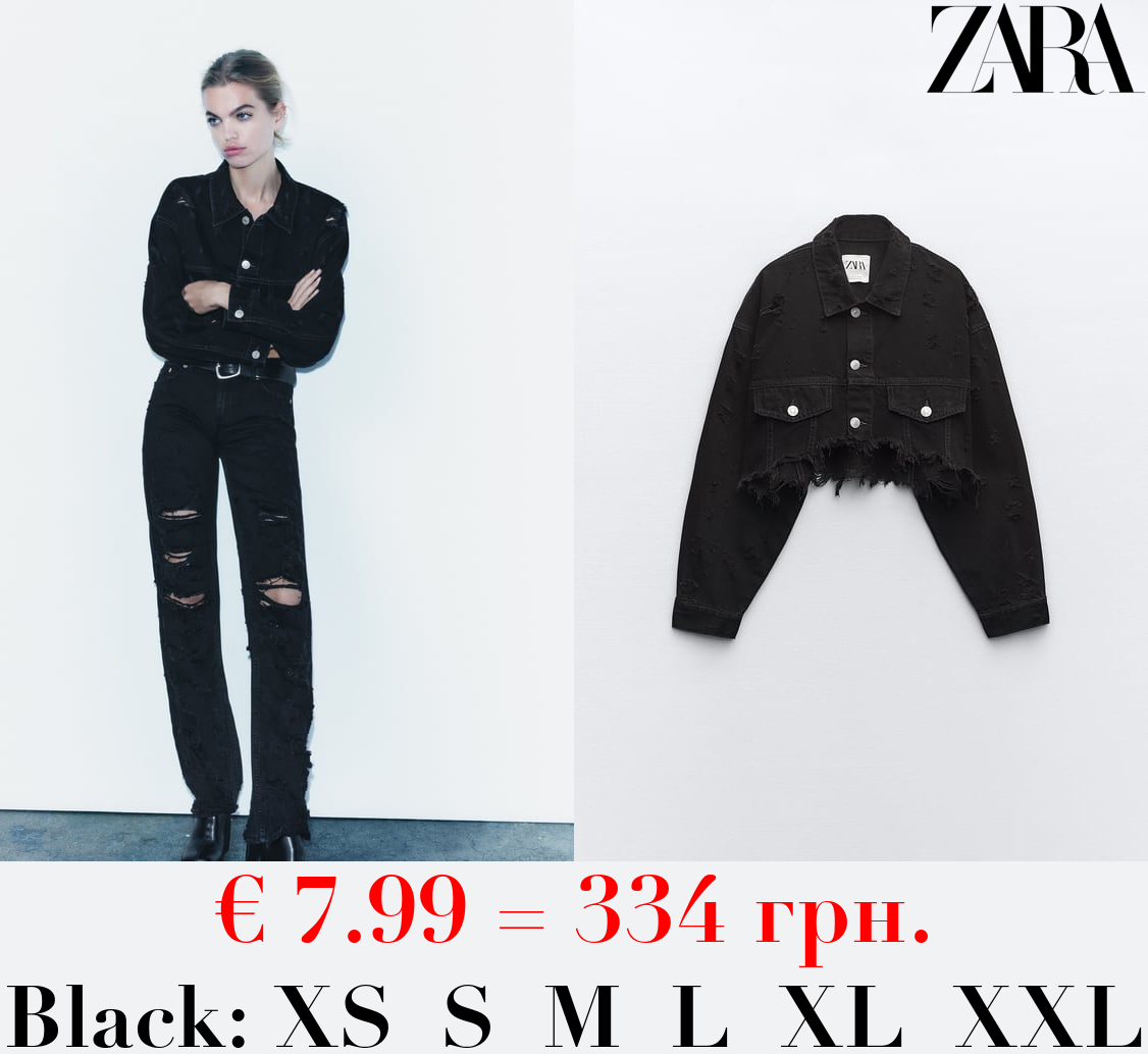 TRF RIPPED CROPPED DENIM JACKET