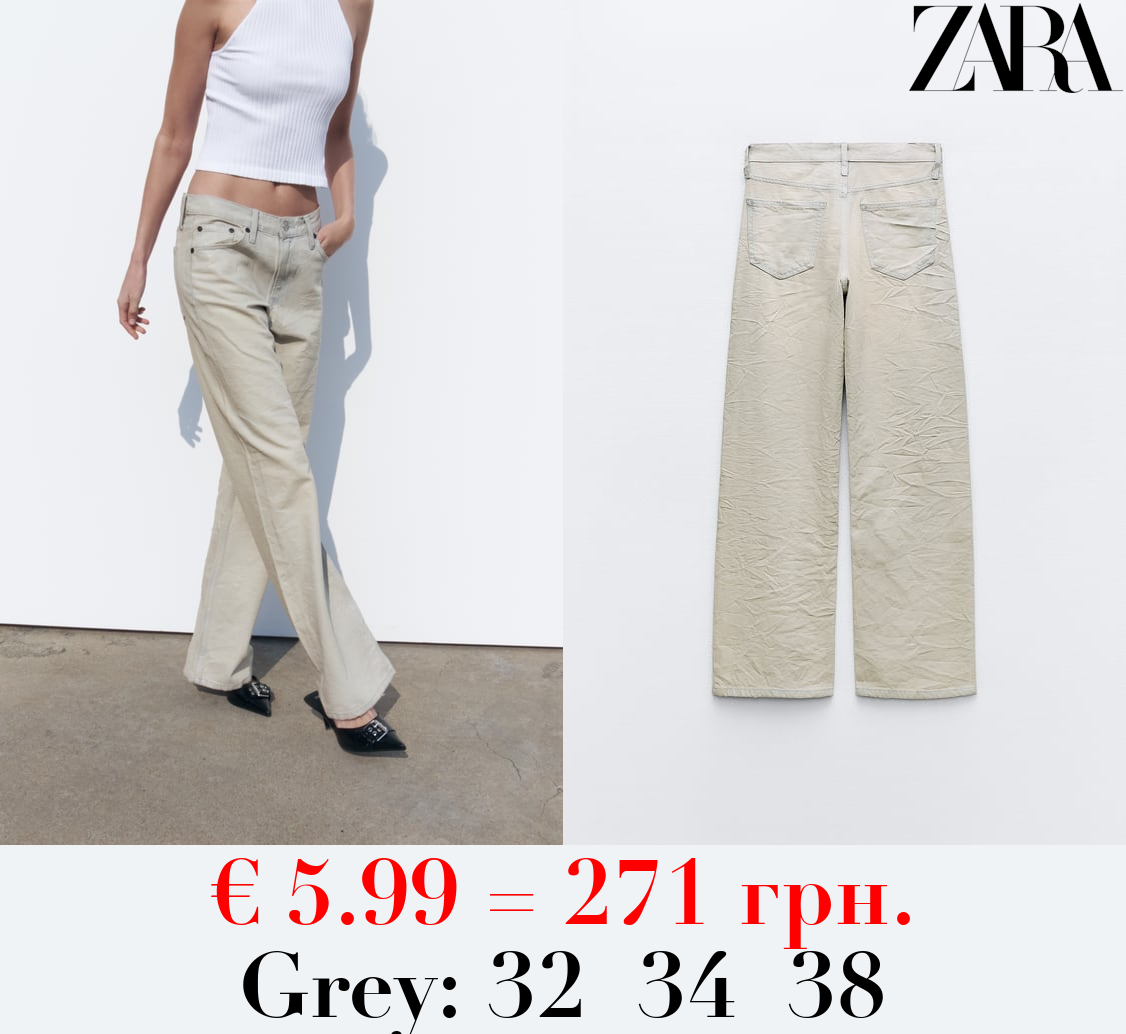 TRF CREASED-EFFECT COATED MID-RISE JEANS