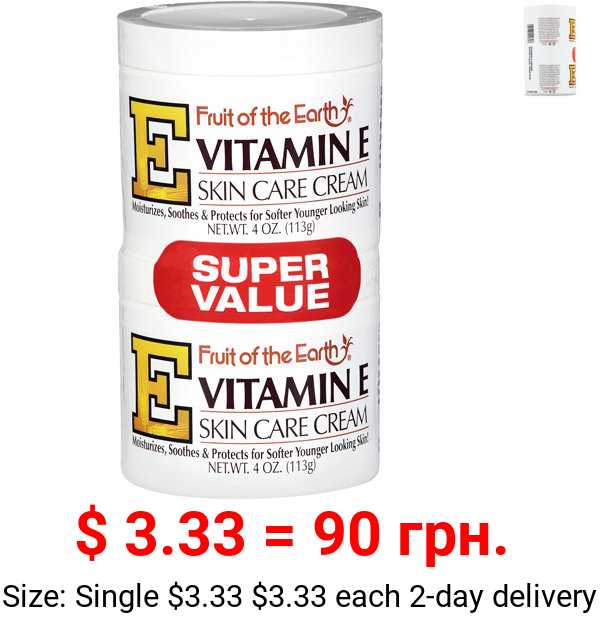 Fruit of the Earth Vitamin E Skin Care Cream Super Value, 4 Oz., 2 pack