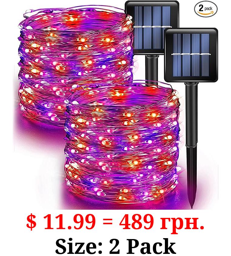 Dazzle Bright 2 Pack Purple and Orange Fairy String Lights, Total 80FT 240LED Solar Powered Fairy Lights with 8 Modes, Waterproof Copper Black Wire Lights for Outdoor Yard Party Halloween Decorations