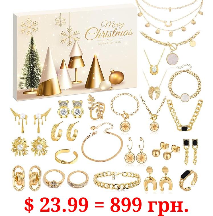 MOVINPE Jewelry Advent Calendar 2023 for Women - Christmas Fashion Bracelets, Necklaces, Rings, and Earrings - 24 Days of Holiday Countdown - Xmas Surprise Gifts for Wife, Mom, Daughter, and Adult Girls