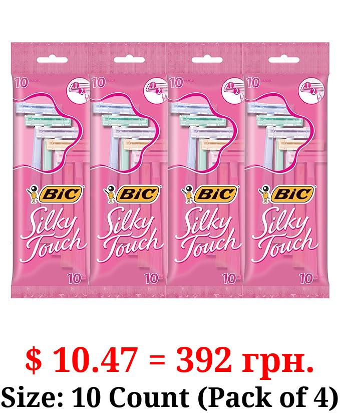 BIC Silky Touch Women's Disposable Razors, With 2 Blades, Pretty Pastel Razor Handles, 40 Count Value Pack of Shaving Razors