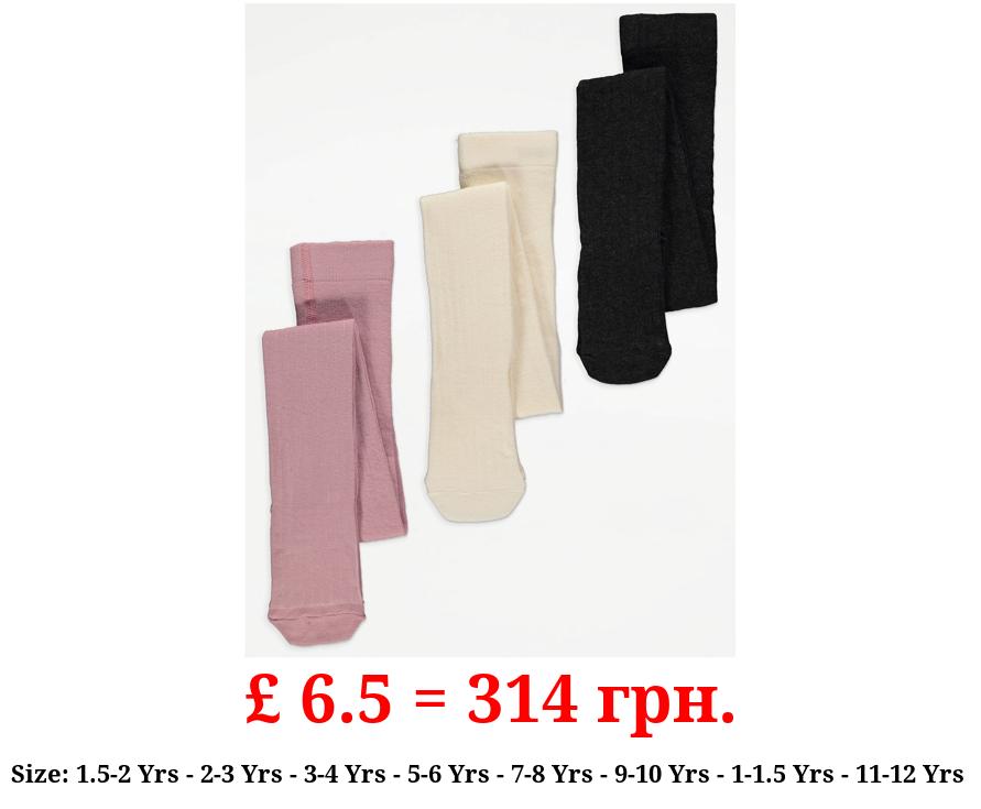 Plain Ribbed Tights 3 Pack