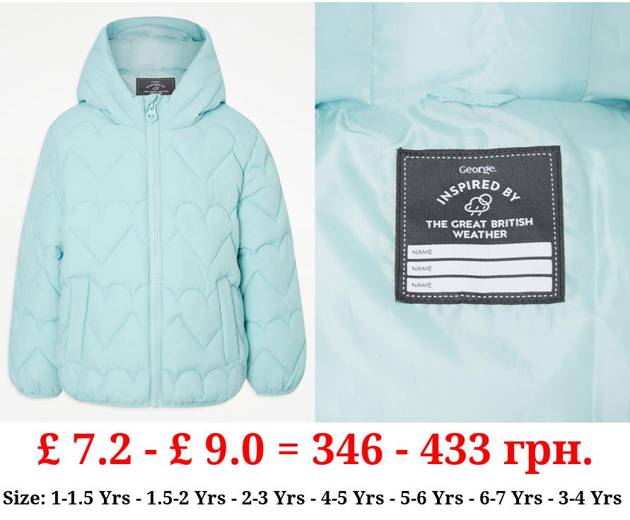 Sage Green Heart Quilted Padded Jacket