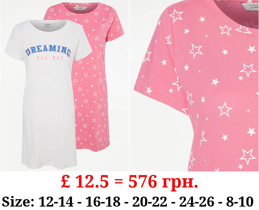 Dreaming All Day Slogan Nightdress 2 Pack