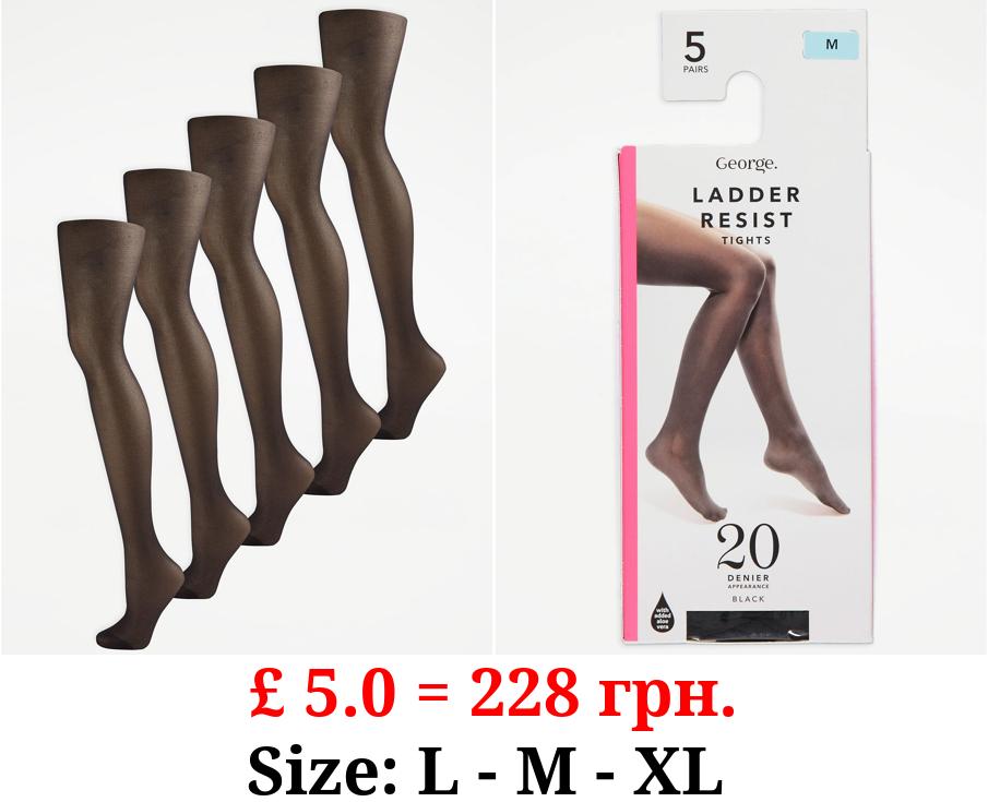 Black 20 Denier Ladder Resist Tights 5 Pack