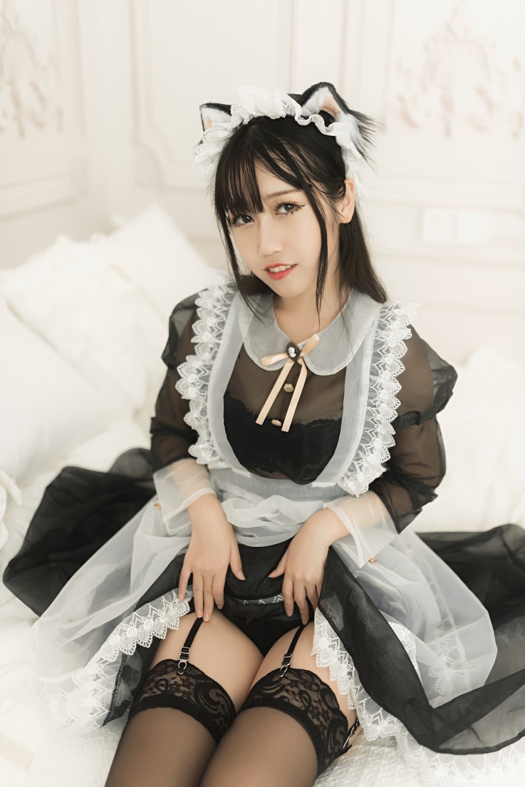 Cosplay 不呆猫 透明黑丝女仆 2