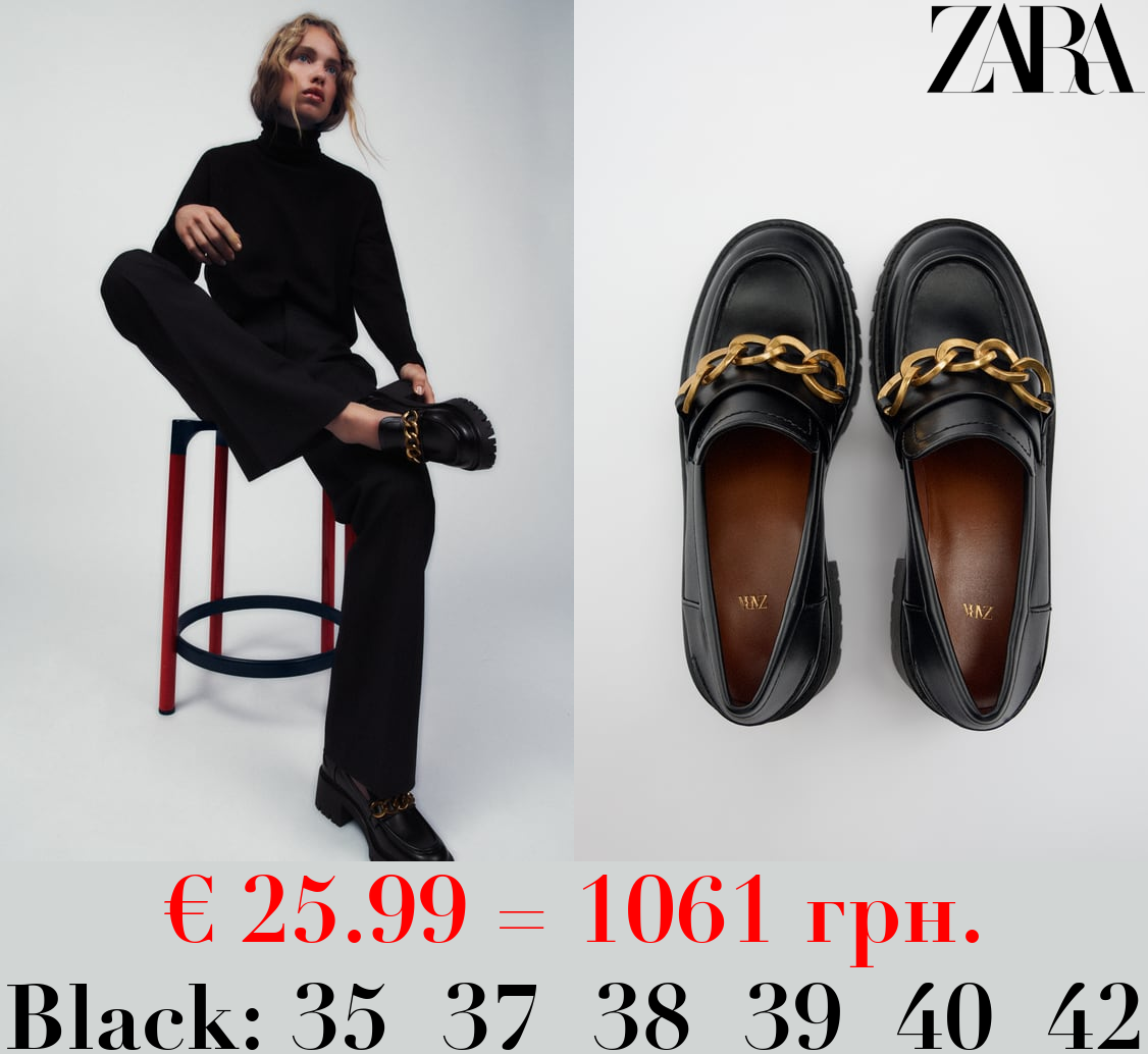 HIGH-HEEL LOAFERS WITH TRACK SOLE AND CHAIN