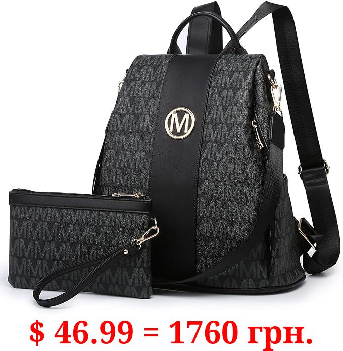 MKP COLLECTION Women Fashion Backpack Purse Multi Pockets Anti-Theft Rucksack Ladies Travel Shoulder Bag Handbag Set 2pcs