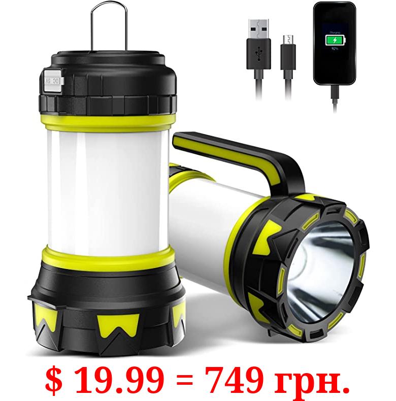 Bochaos Camping Lantern Flashlight Rechargeable, 6 Modes LED Bright Flashlight 3000mAh Power Bank, IPX4 Waterproof, Emergency Flashlight Lantern for Outdoor， Hurricane, USB Cable Included