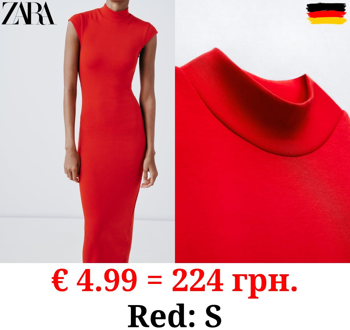 RIBBED MOCK TURTLENECK MIDI DRESS