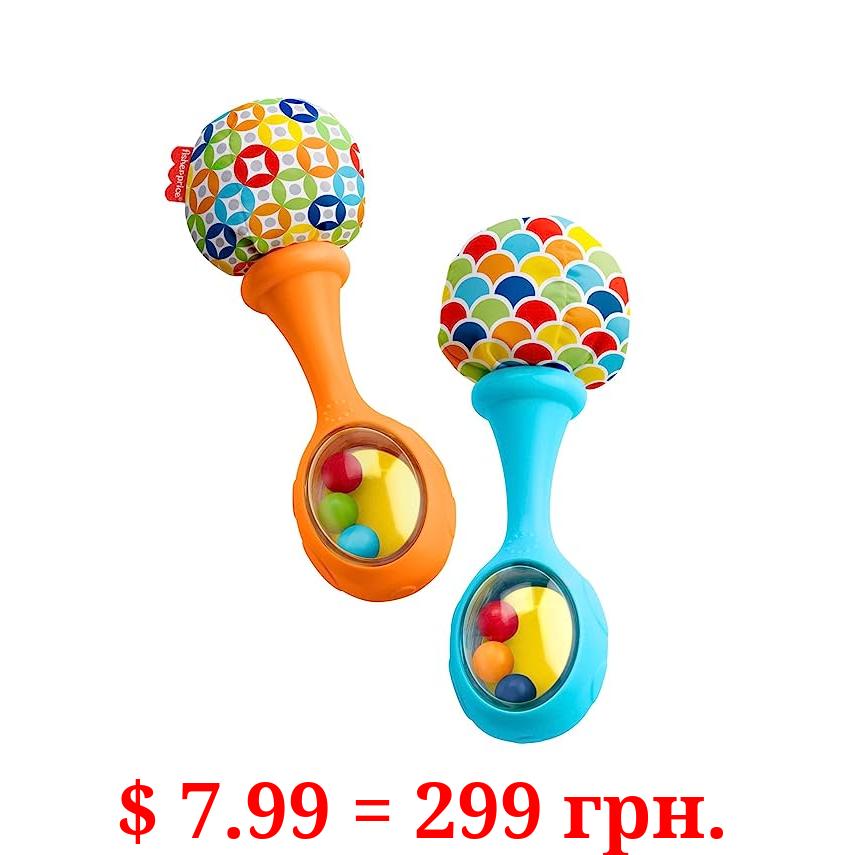 Fisher-Price Maracas, Set Of 2 Newborn Toys, Blue And Orange, Rattle 'N Rock Maracas, Baby Toys For Ages 3+ Months