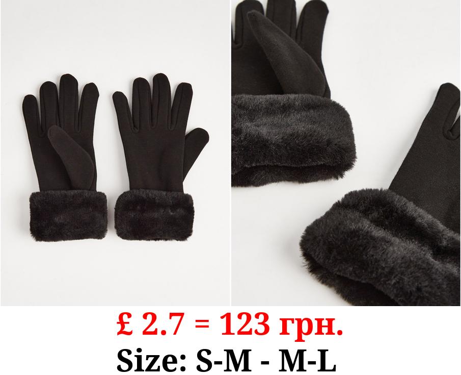 Black Fur Cuff Gloves