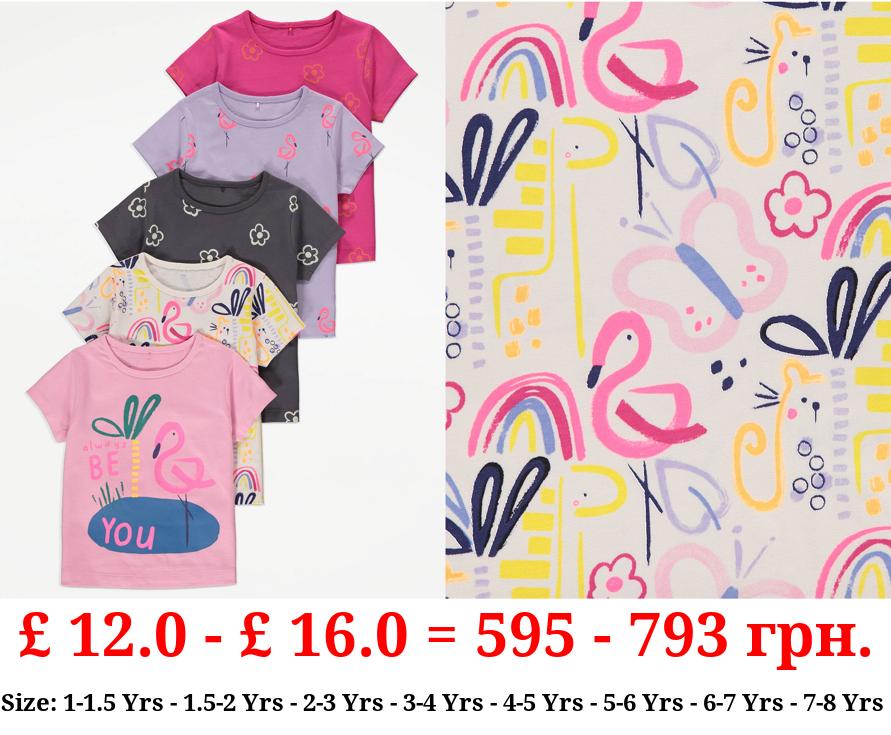 Bright Flamingo Floral T-Shirts 5 Pack