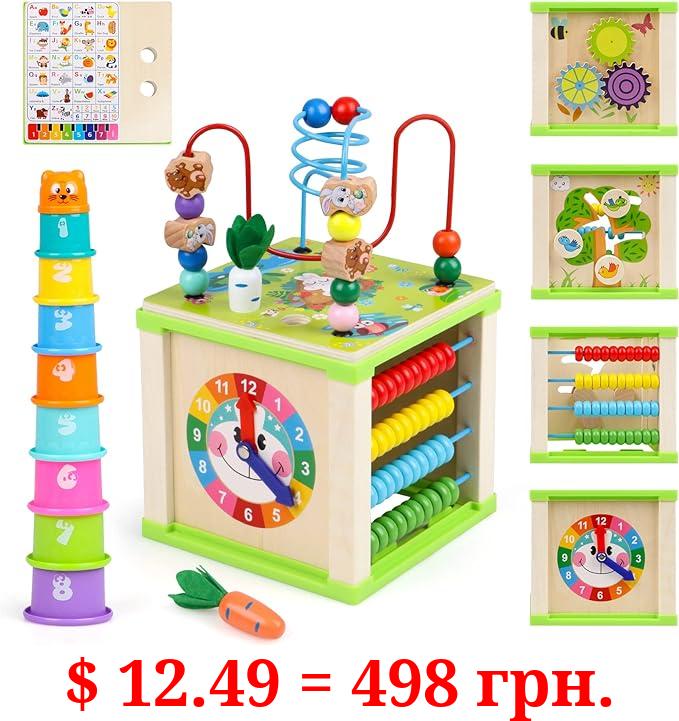 DIPALENT Wooden Activity Cube,Montessori Toys Gift Set for 12+ Months Boys & Girls,Educational Learning Toys for Toddlers Age 1+,First Birthday Gift for Baby