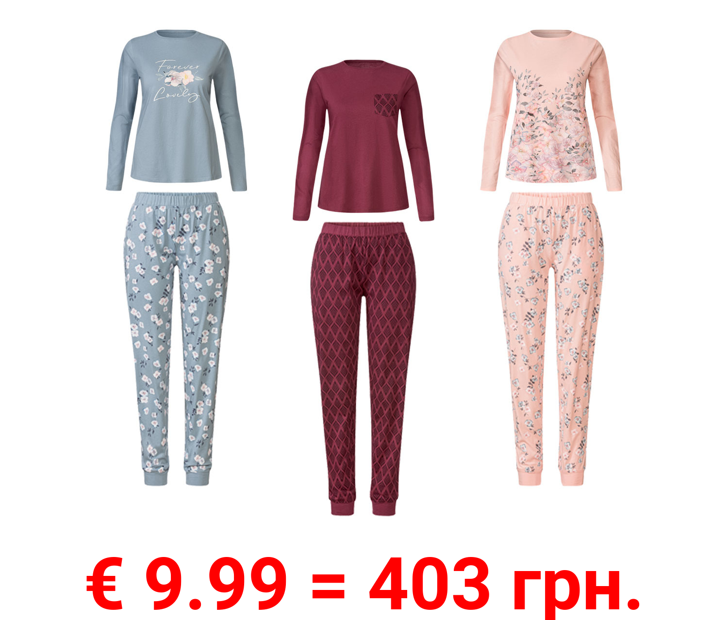 esmara® Damen Pyjama lang, aus reiner Baumwolle