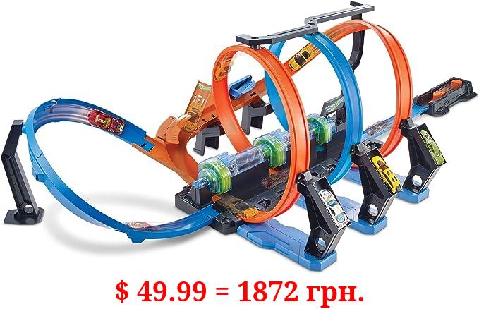 Hot Wheels Track Set and Toy Car, Large-Scale Motorized Track with 3 Corkscrew Loops, 3 Crash Zones and Toy Storage (Amazon Exclusive)