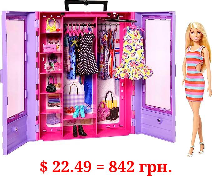 Barbie Fashionistas Doll & Playset, Ultimate Closet with Barbie Clothes (3 Outfits) & Fashion Accessories Including 6 Hangers