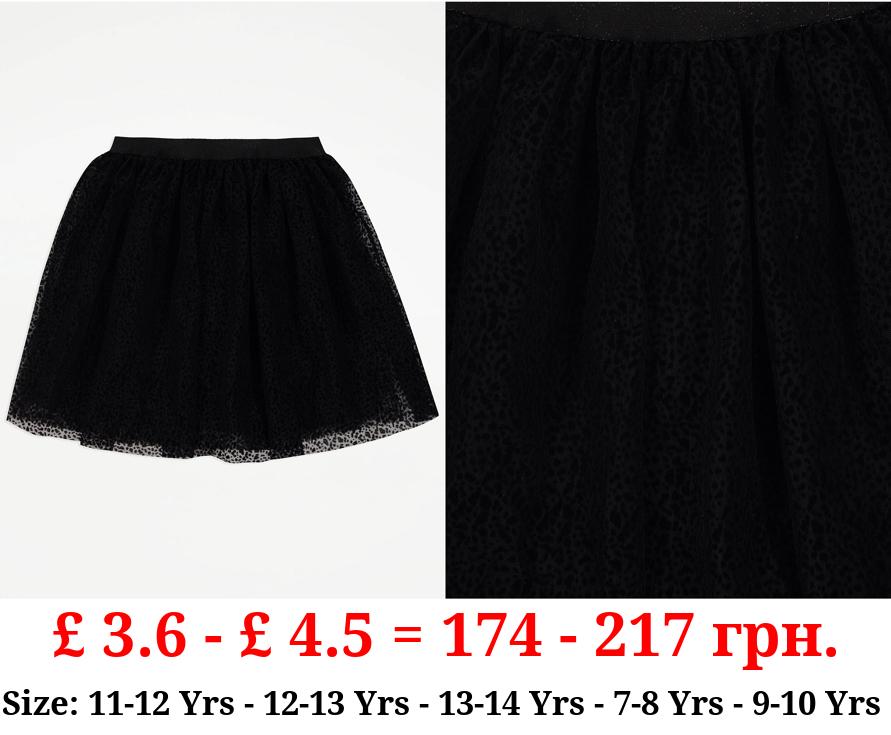 Black Animal Print Flocked Tutu Skirt