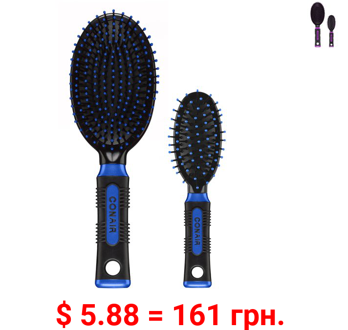 Conair Professional Full and Mid-size Cushion Brush Pack, 2pc (Colors Vary)