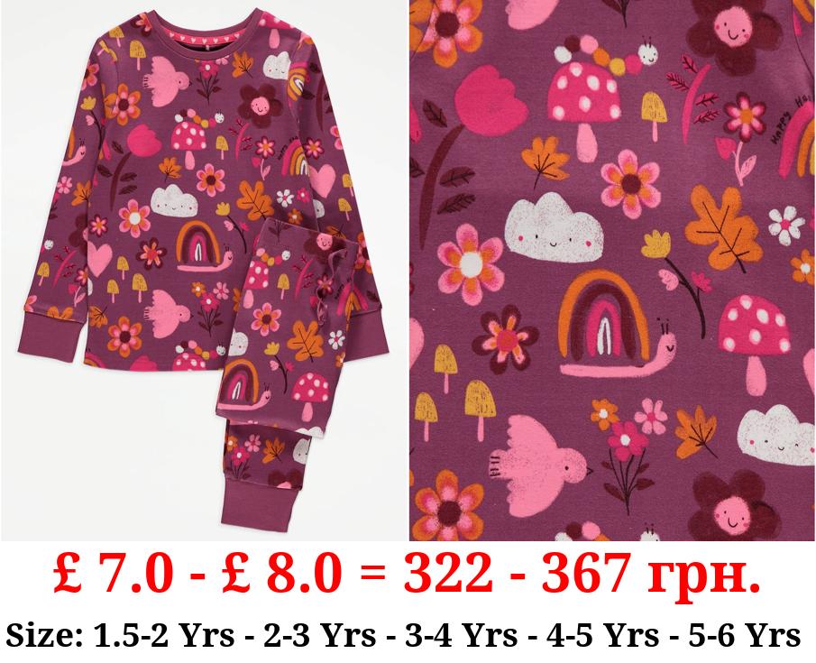 Burgundy Autumn Floral Long Sleeve Pyjamas